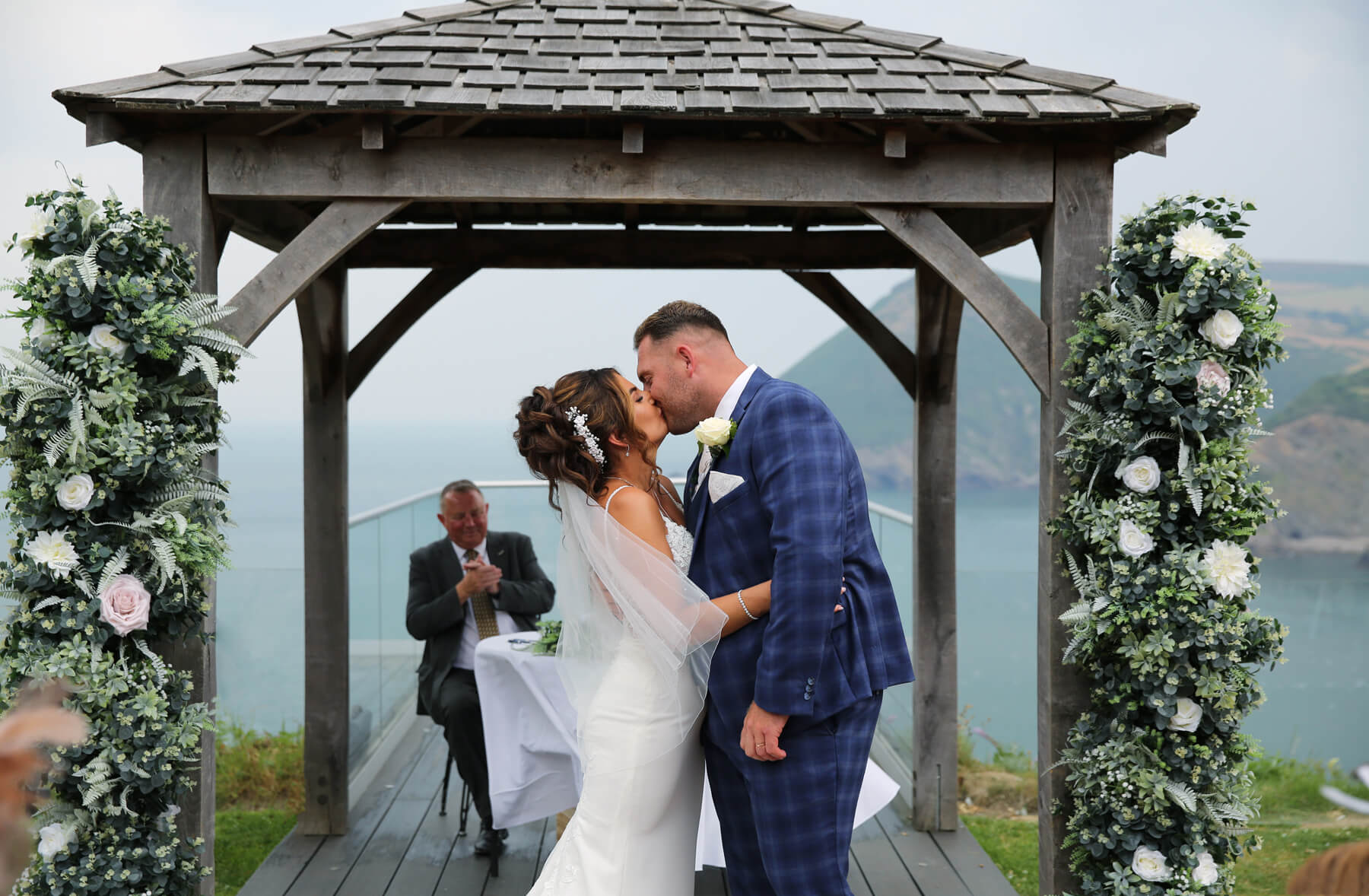 bride and groom kissing
