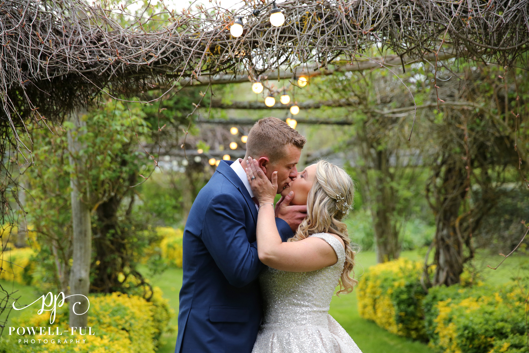 bride and groom kissing